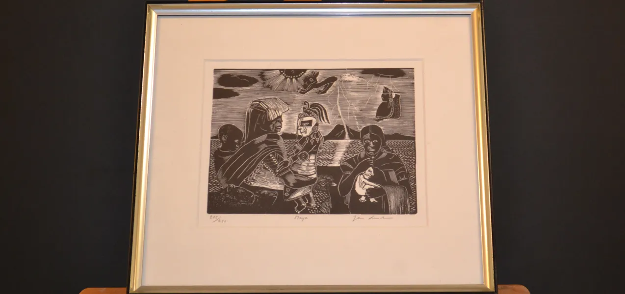 JAN LUNDGREN. Träsnitt, "Maya", signerad & numrerad 205/250.