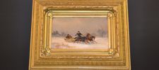 OIDENTIFIERAD KONSTNÄR. Olja på träpannå, "Slädfärd", 1800-talet, osignerad.