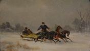 OIDENTIFIERAD KONSTNÄR. Olja på träpannå, "Slädfärd", 1800-talet, osignerad.