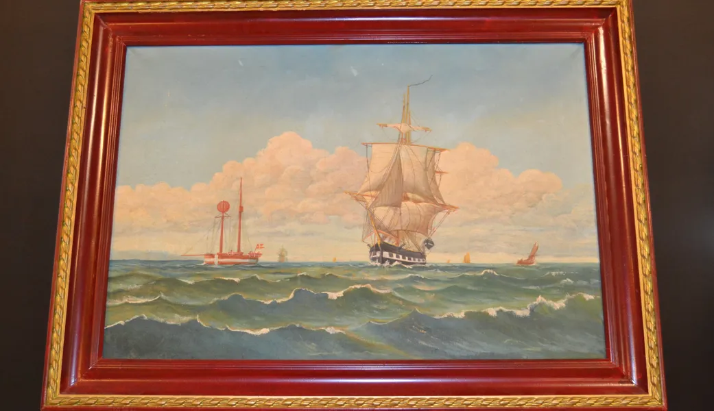 OIDENTIFIERAD KONSTNÄR. Olja på duk, "Segelfartyg", svag signatur.