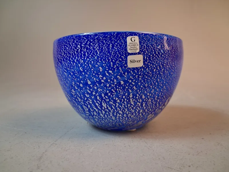 GERMANO PADOAN. Skål, Gränna glasbruk, silver folie.