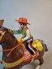 Plårleksak. "Cowboy med häst", Litograferad plåt, Haji, Japan.