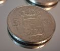 10 Stycken 5 Kronor. Silverhalt 40%, 181gram, 1954 & 1955.