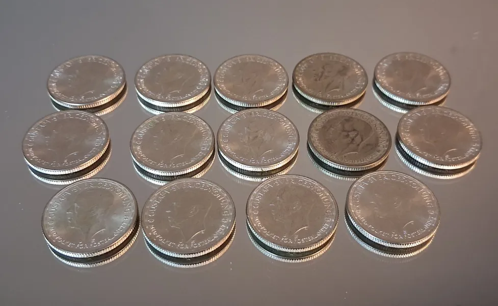 14 Stycken 2 Kronor. Silverhalt 40%, 196gram, 1950.