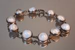 Collier, armband & örhängen, 1 par, silver med Cabochslipade månstenar, 63gram. Mattsson & Olsson, Malmö, 1950-talet.
