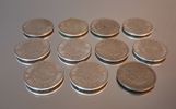 11 Stycken 2 Kronor. Silverhalt 40%, 154gram., 1954-1959.