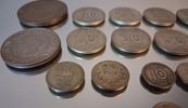 Diverse mynt. Mestadels silverhalt 40%, 91gram.