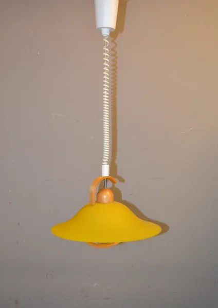 Taklampa. Belid, glas & trä.