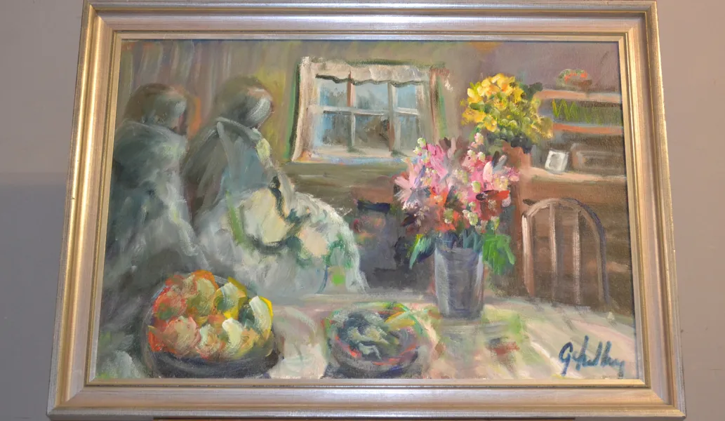 GÖTE LUNDBERG. Olja på duk, "Sittande figurer", signerad.