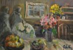 GÖTE LUNDBERG. Olja på duk, "Sittande figurer", signerad.