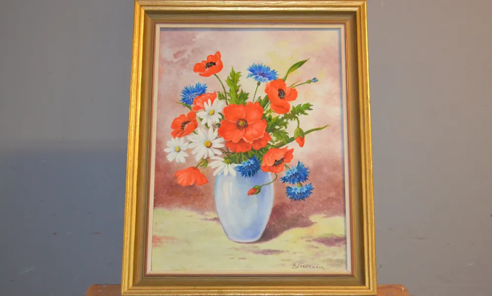 OIDENTIFIERAD KONSTNÄR. Olja på pannå, "Blomsterstilleben", signerad B.Söderbäck.