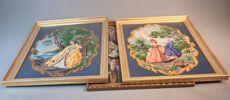 3 Broderade tavlor, inramade.