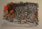 HANS TOLLSTEN. Färglitografi, "Interiör från industri/fabrik", signerad & numrerad 398/460.