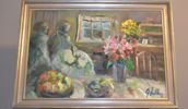 GÖTE LUNDBERG. Olja på duk, "Sittande figurer", signerad.