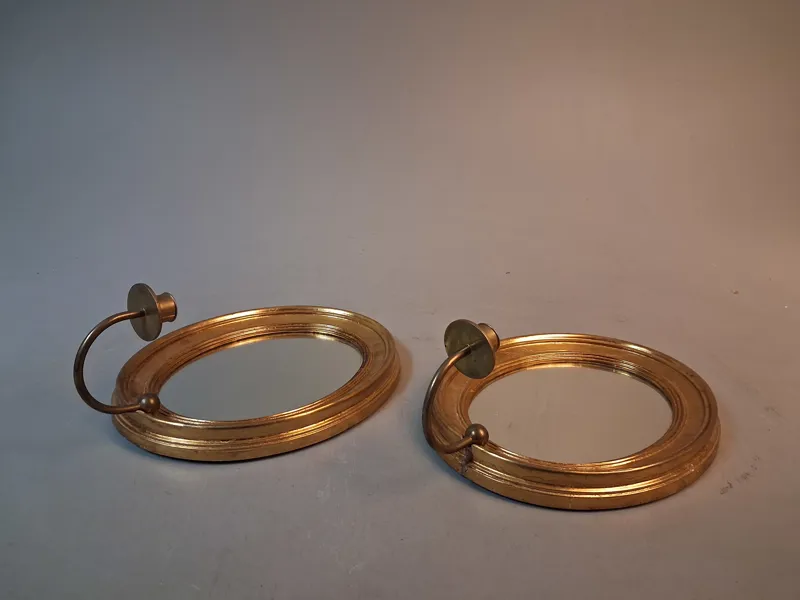 2 Spegellampetter, trä & mässing, 1900-talet.