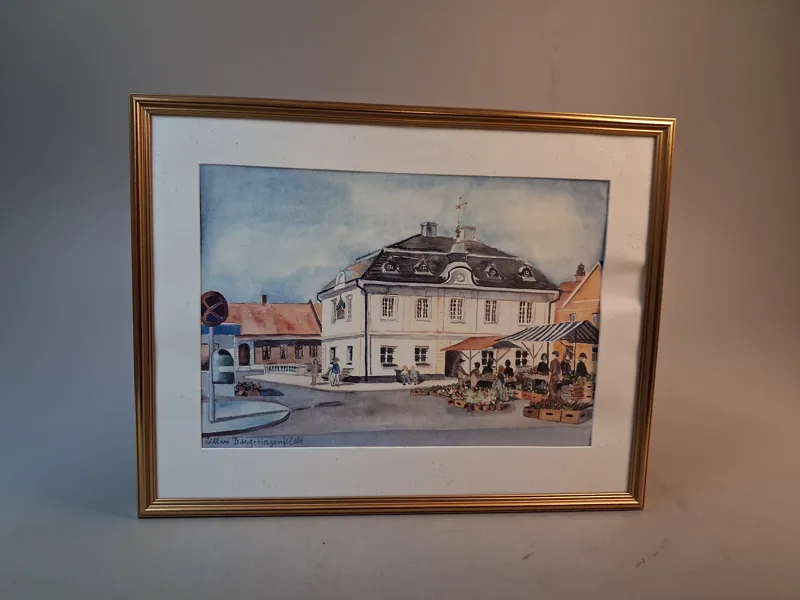 LILLAN BERG-HAGENFELDT, Akvarell, "Rådhuset Laholm", signerad.